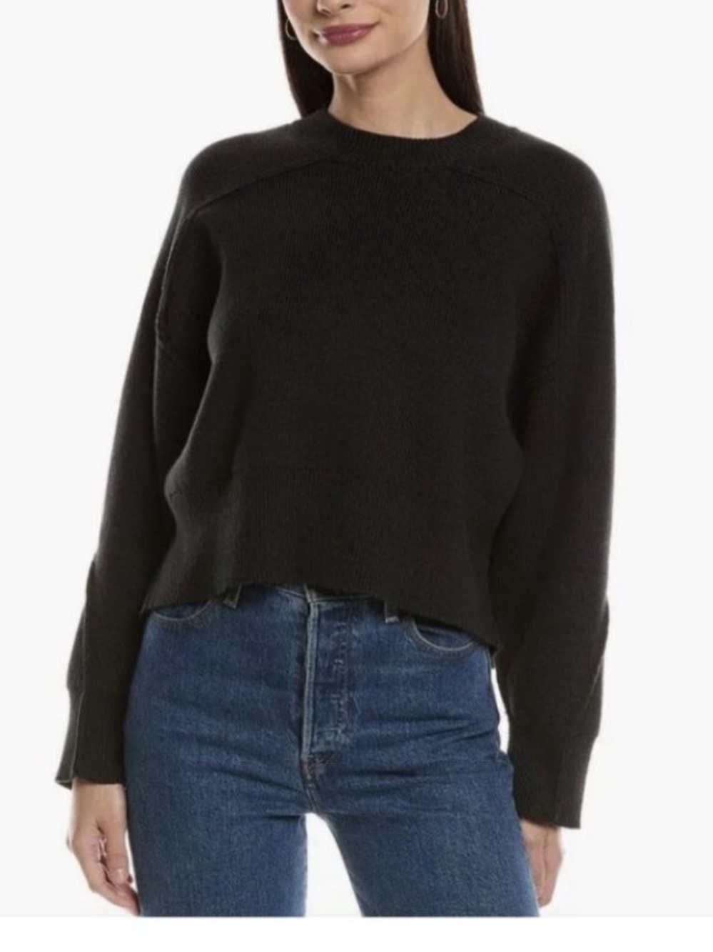 rag & bone Lysa Crew Sweater Black Size L NWT Ribbed Knit High Low Hem